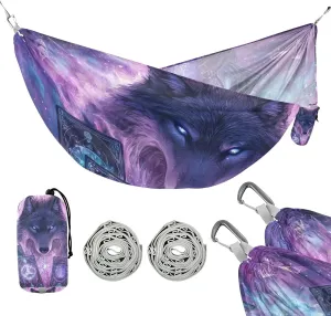 susiyo Portable Camping Hammock Wolf Printed Lightweight Hammock Comfortable Travel Swing with Tree Straps for Camping Hiking Backpacking Travel or Beach - Up to 330lbs