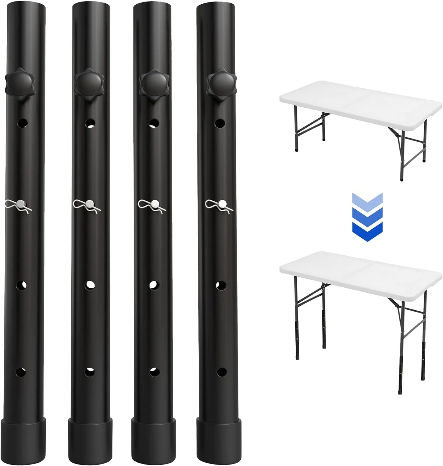 Table Leg Extenders - Adjustable Folding Table Leg Risers, 4 Pack for Rise 3.6"/6.77"/9.9"/13" (17.3 in)