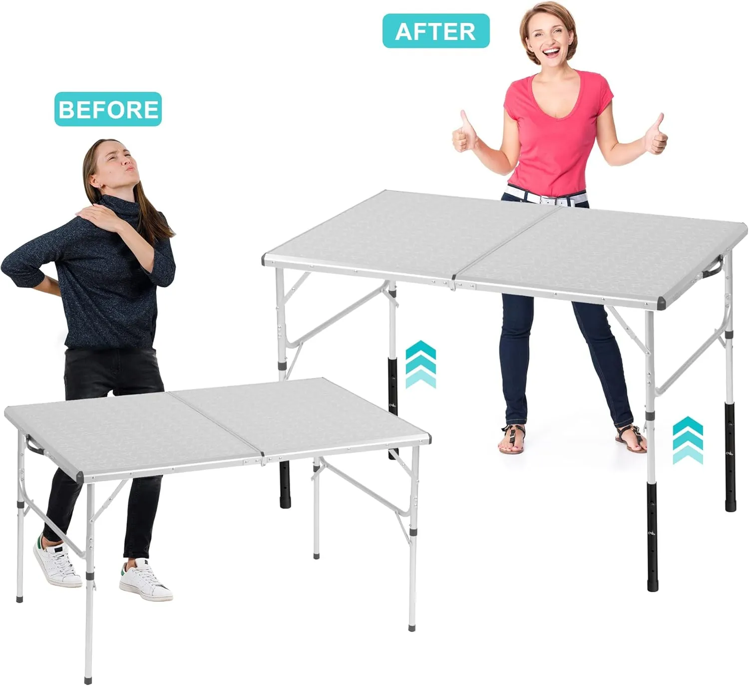 Table Leg Extenders - Adjustable Folding Table Leg Risers, 4 Pack for Rise 3.6"/6.77"/9.9"/13" (17.3 in)