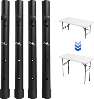 Table Leg Extenders - Adjustable Folding Table Leg Risers, 4 Pack for Rise 3.6"/6.77"/9.9"/13" (17.3 in)