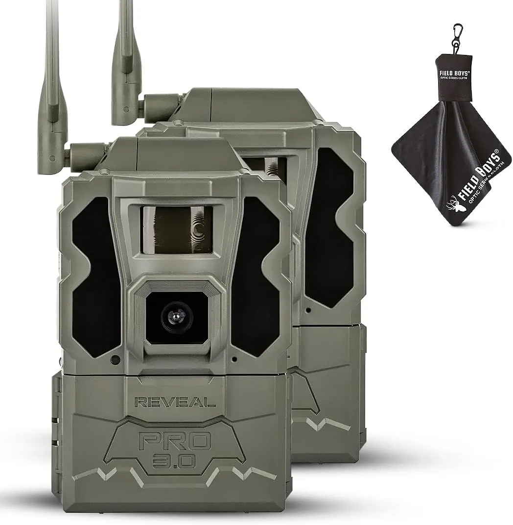TACTACAM Reveal Pro 3.0 Cellular Trail Camera - Multi-Cellular Network, GPS, 2" LCD, No-Glow IR, Wi-Fi Enabled, HD Photos & 1080p Videos, Fast Trigger with Cleaning Cloth (2PK)
