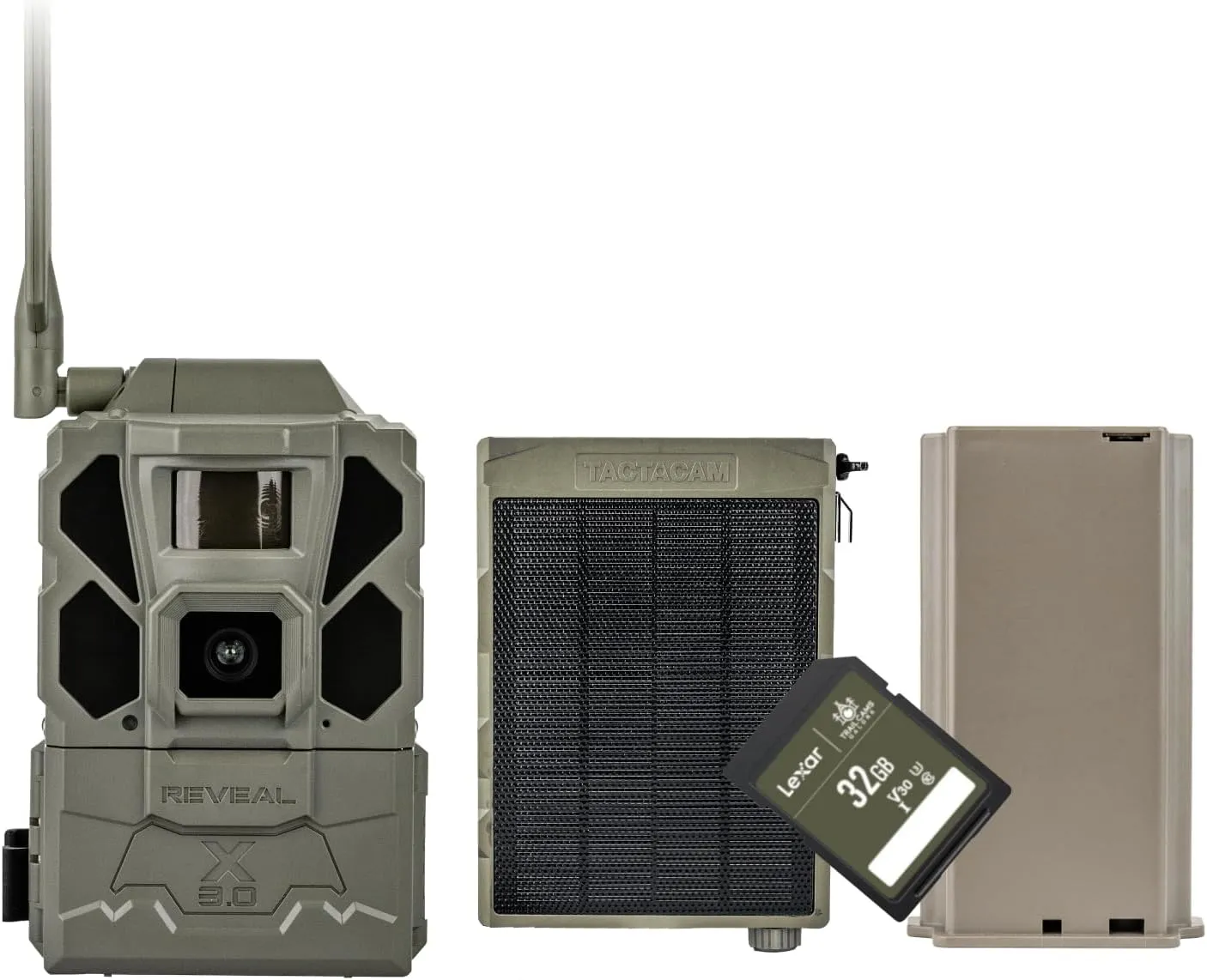 TACTACAM Reveal X Gen 3.0 Cellular Trail Camera - Multi Carrier, HD Photo & Videos, Pre-Installed Antenna, Built-in GPS, Low-Glow IR Flash   Solar Panel, Lipo Lithium Battery Pack, & 32GB SD Card