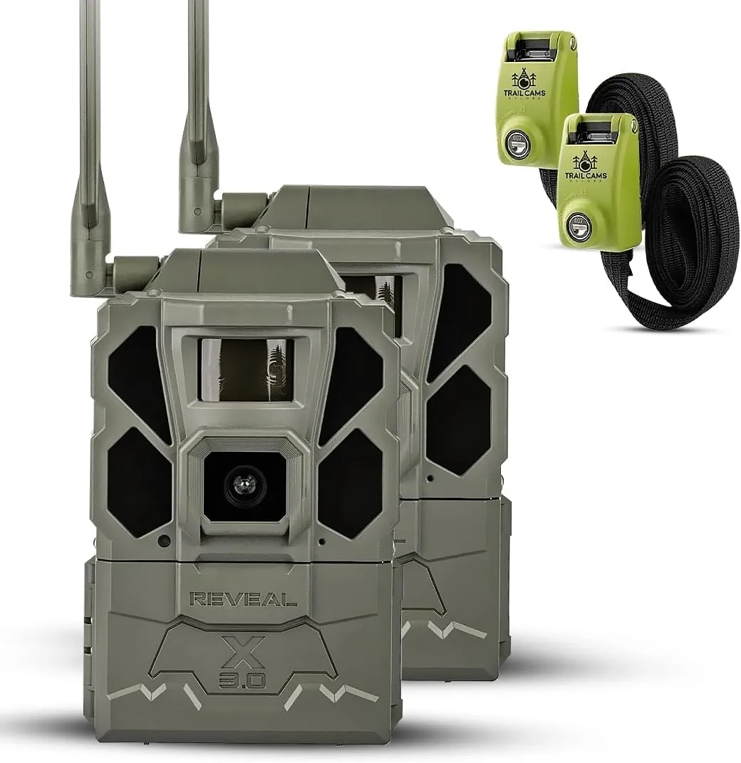 TACTACAM Reveal X Gen 3.0 Cellular Trail Camera - Multi Carrier, HD Photos & Videos, Pre-Installed Antenna, Built-in GPS, Best Battery Life, Low-Glow IR Flash, Fast Trigger Speed   Steel Straps- 2PK