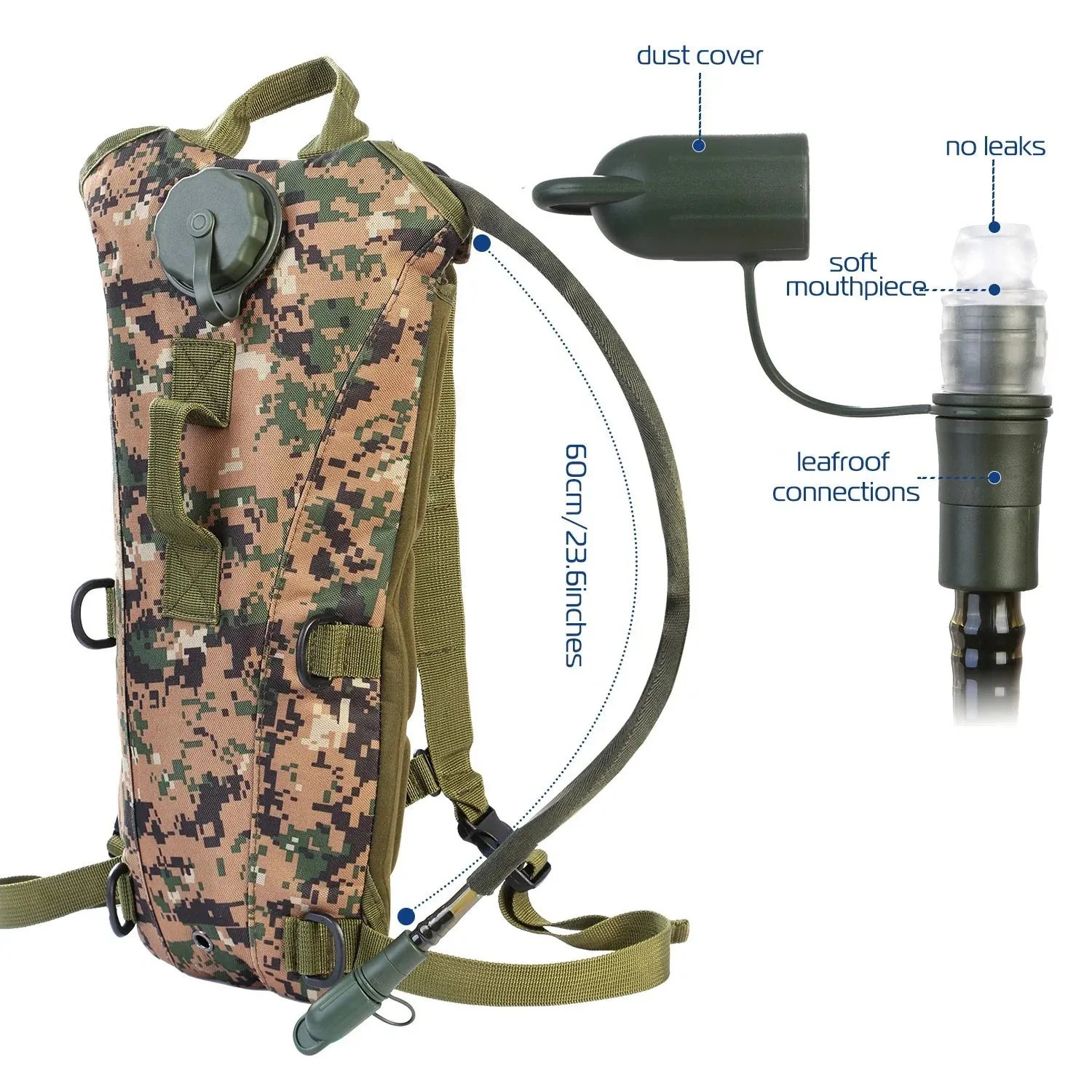 Tactical Hydration Backpack Water Pack Hydration Bladder Leak Proof 3L Water Bag for Camping Running Climbing Biking Hiking