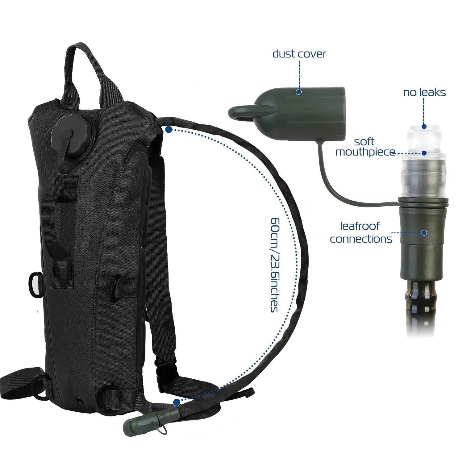 Tactical Hydration Backpack Water Pack Hydration Bladder Leak Proof 3L Water Bag for Camping Running Climbing Biking Hiking