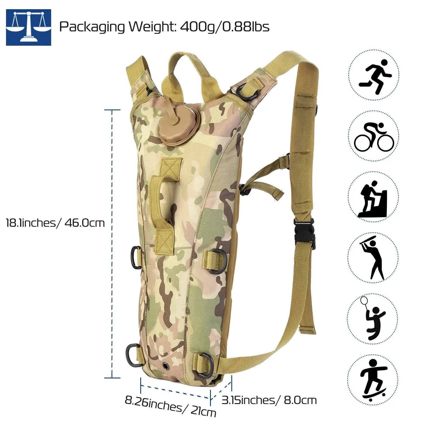 Tactical Hydration Backpack Water Pack Hydration Bladder Leak Proof 3L Water Bag for Camping Running Climbing Biking Hiking