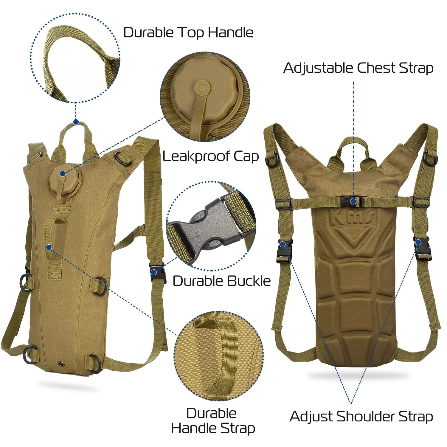 Tactical Hydration Backpack Water Pack Hydration Bladder Leak Proof 3L Water Bag for Camping Running Climbing Biking Hiking