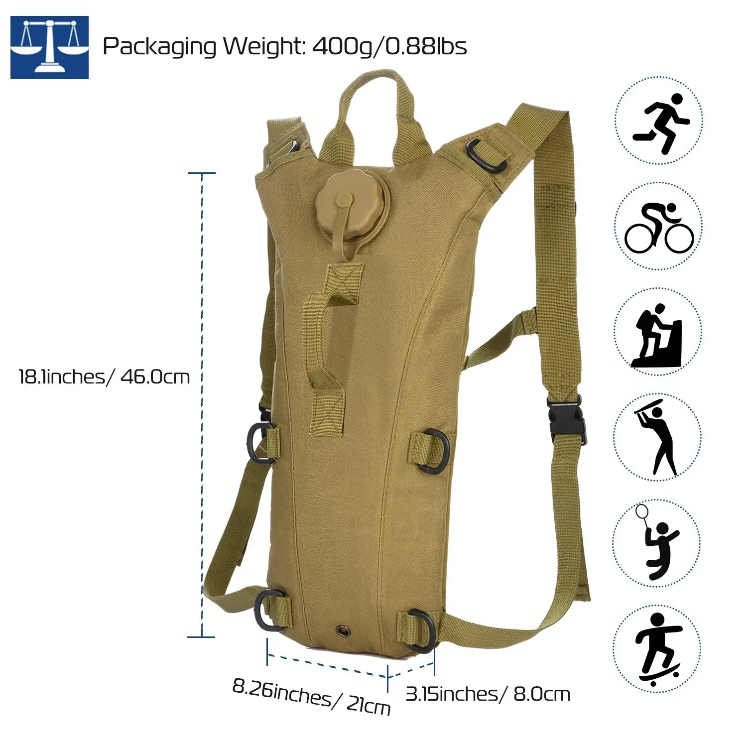 Tactical Hydration Backpack Water Pack Hydration Bladder Leak Proof 3L Water Bag for Camping Running Climbing Biking Hiking