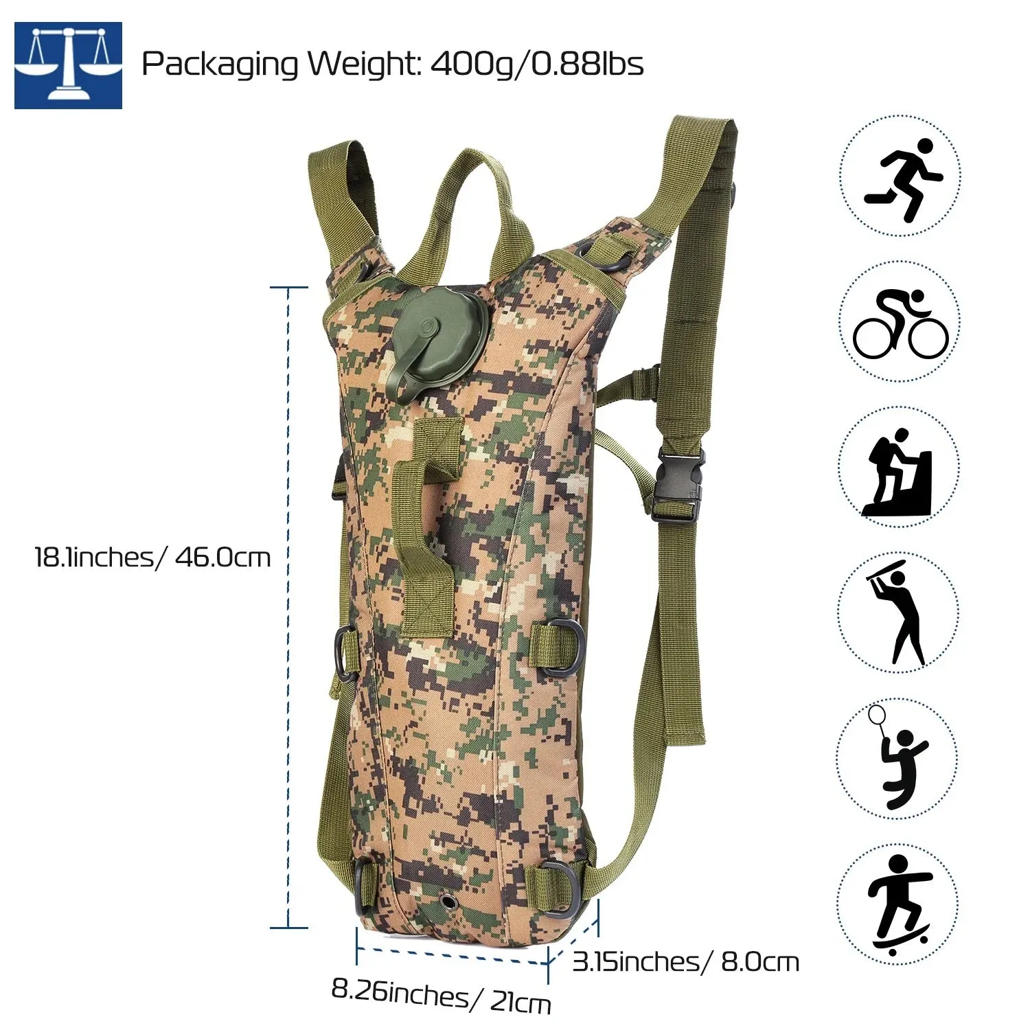 Tactical Hydration Backpack Water Pack Hydration Bladder Leak Proof 3L Water Bag for Camping Running Climbing Biking Hiking