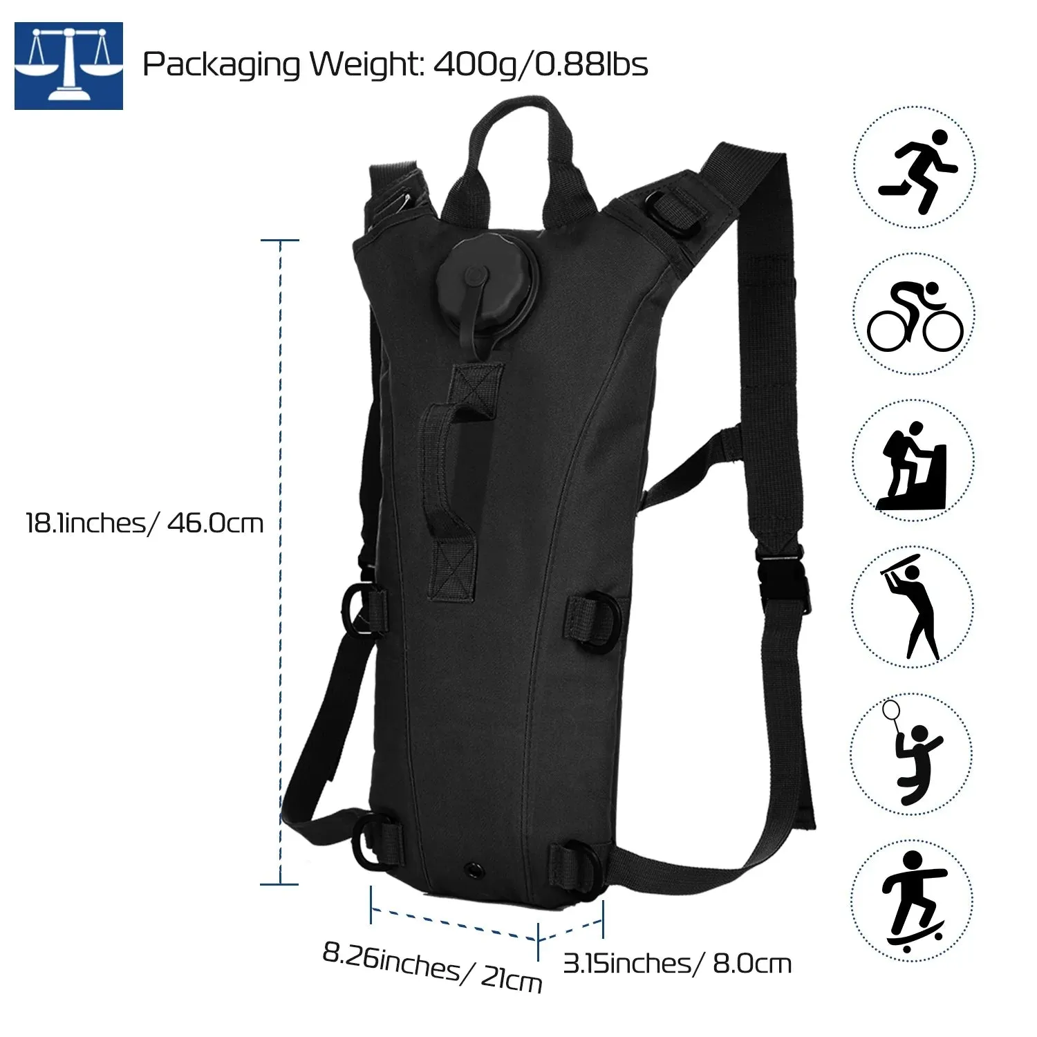 Tactical Hydration Backpack Water Pack Hydration Bladder Leak Proof 3L Water Bag for Camping Running Climbing Biking Hiking