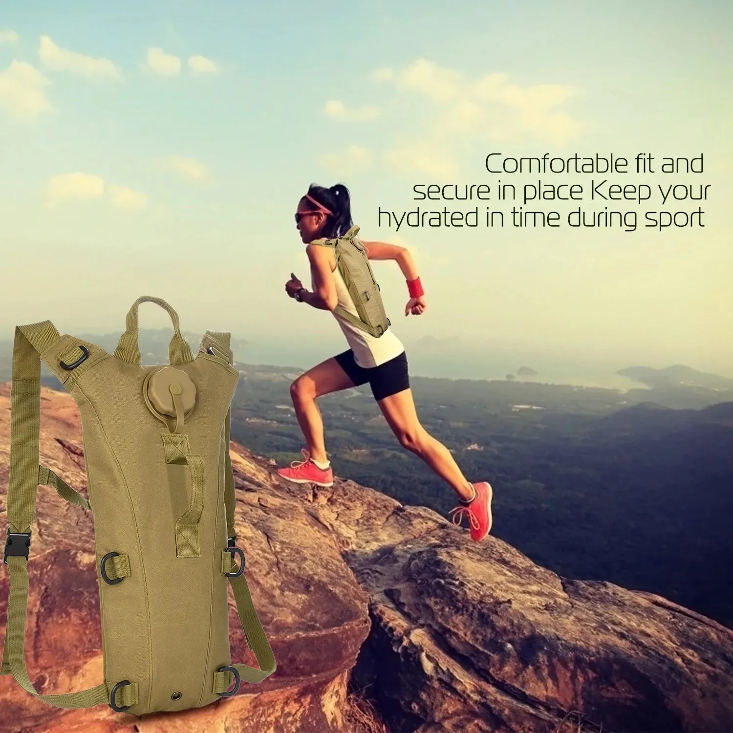Tactical Hydration Backpack Water Pack Hydration Bladder Leak Proof 3L Water Bag for Camping Running Climbing Biking Hiking