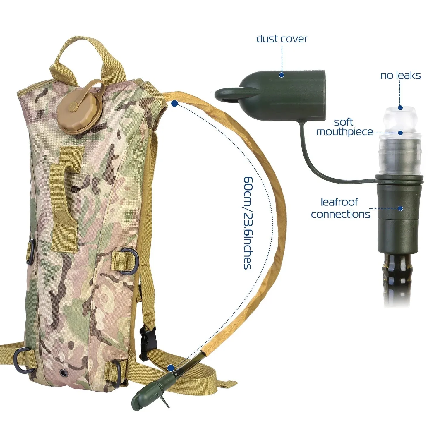 Tactical Hydration Backpack Water Pack Hydration Bladder Leak Proof 3L Water Bag for Camping Running Climbing Biking Hiking