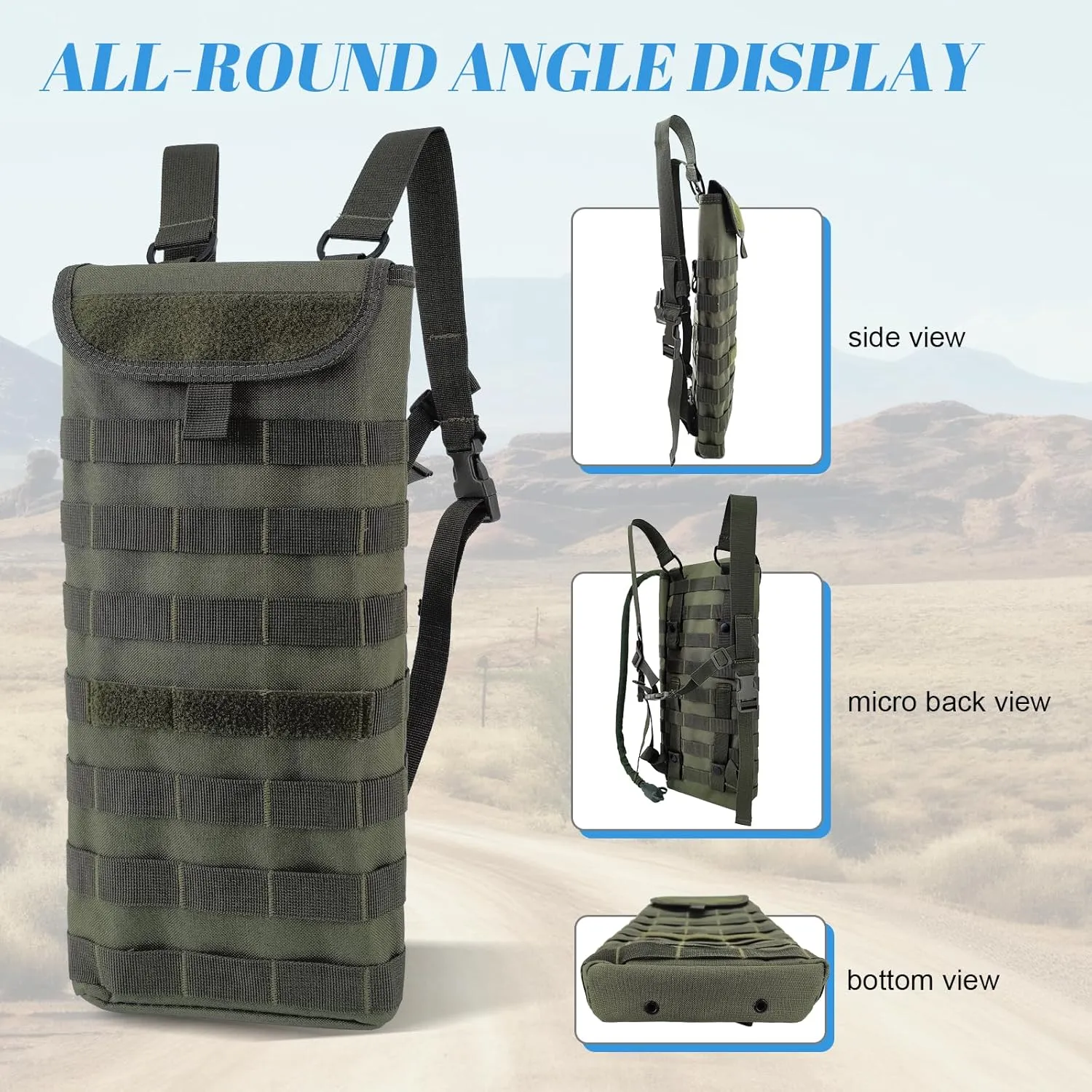 Tactical MOLLE Hydration Pack Carrier Backpack with 3L Water Bladder for Outdoor Sports, Olive Green