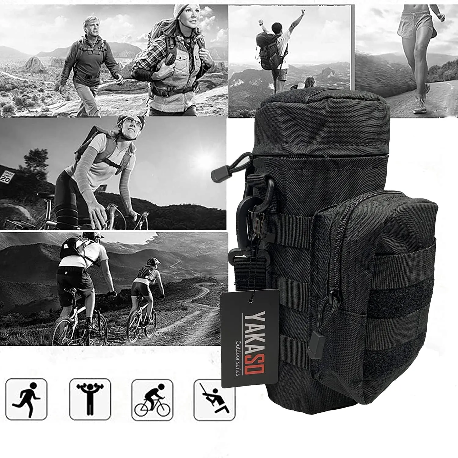 Tactical Molle Water Bottle Holder Pouch Hydration Carrier Bag Tactical EDC Water Bottle Carrier with Detachable Shoulder Strap for Hiking Camping Outdoor Sport Travel
