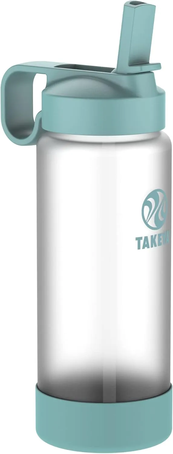 Takeya Glass Water Bottle - Durable Thermo-Shock Resistant Glass Water Bottle with Sure-Grip Safe Shell - Clear Leak-Proof Bottle with Straw Lid - Dishwasher Safe - Everyday-Use Bottle - 22 Oz, Sage