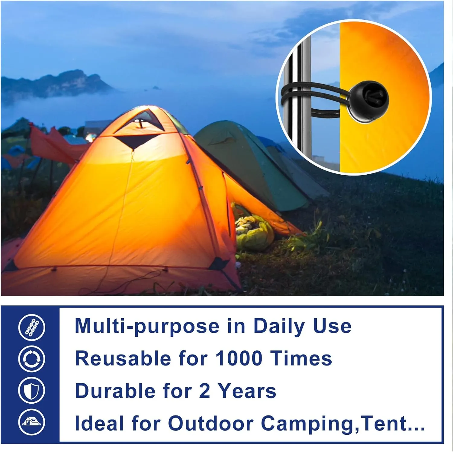 Tarp Ball Bungee Cords 6 Inch,100 PCS Tarp Bungee Balls Ties Heavy Duty Canopy Tarp Tie Down Ball for Camping,Shelter,Cargo,Tent Poles with UV Resistant