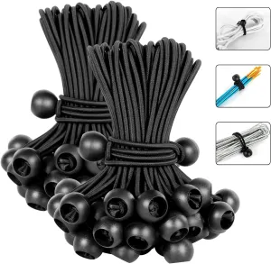 Tarp Ball Bungee Cords 6 Inch,100 PCS Tarp Bungee Balls Ties Heavy Duty Canopy Tarp Tie Down Ball for Camping,Shelter,Cargo,Tent Poles with UV Resistant