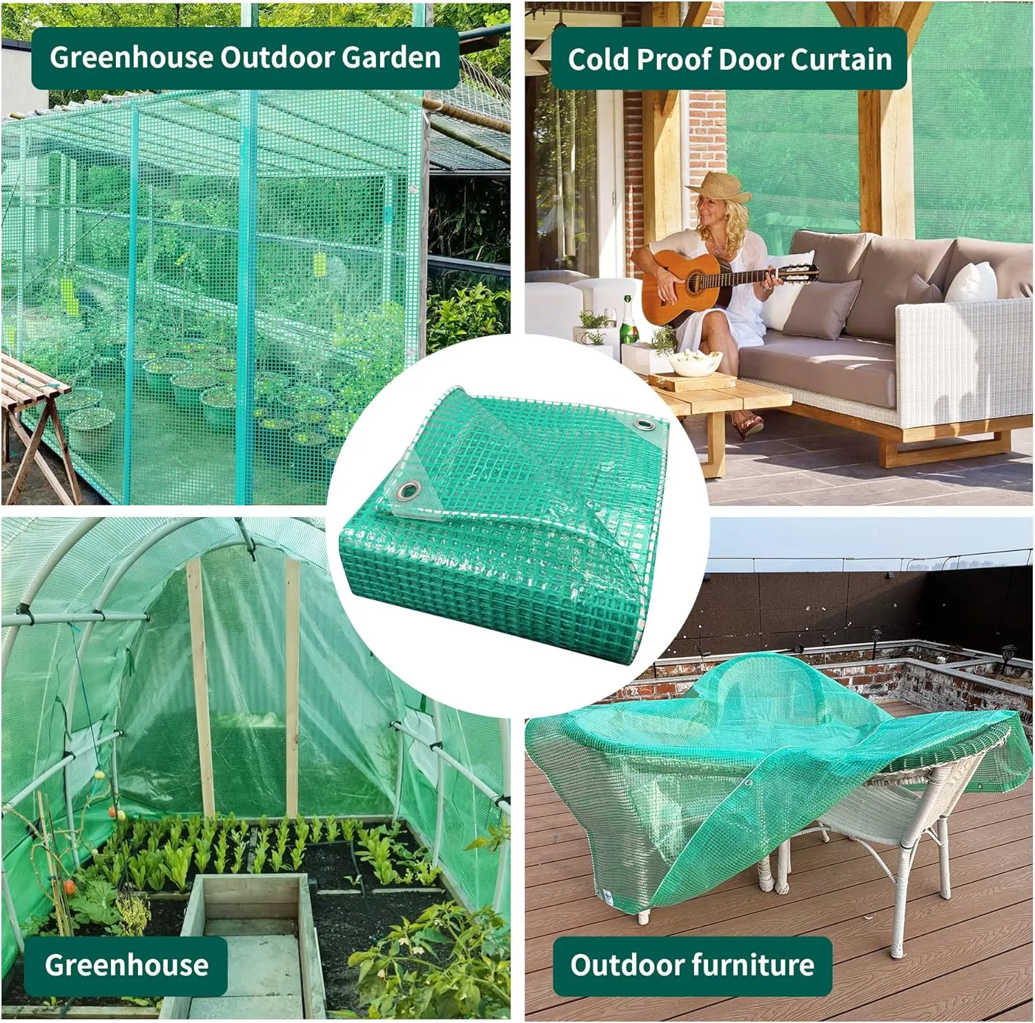 TARPAL 10'x20' Clear Green Tarp Heavy Duty Waterproof 12mil with Grommets or Zip Ties for Large Greenhouses for Outdoors Garden,Farm,Chicken Coops