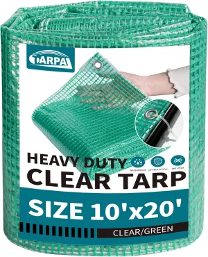 TARPAL 10'x20' Clear Green Tarp Heavy Duty Waterproof 12mil with Grommets or Zip Ties for Large Greenhouses for Outdoors Garden,Farm,Chicken Coops