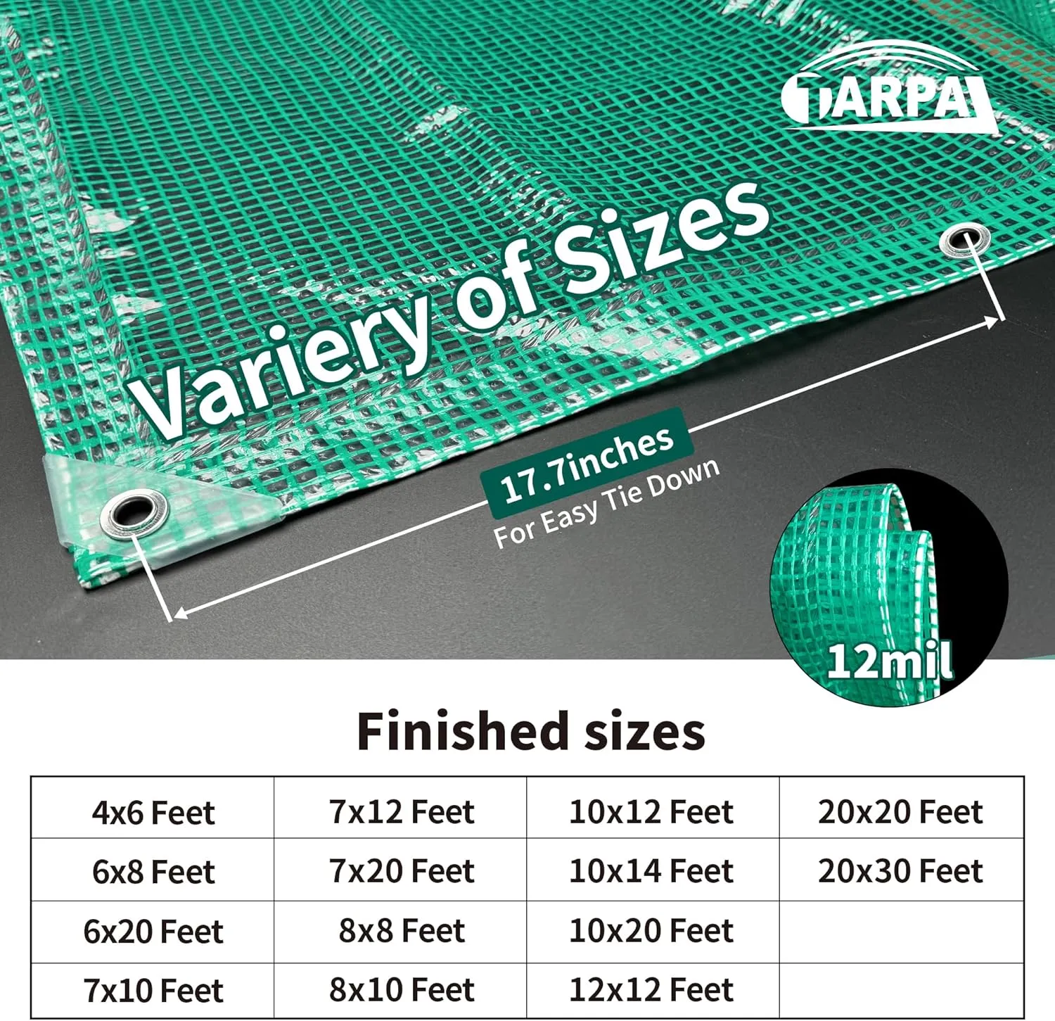 TARPAL 10'x20' Clear Green Tarp Heavy Duty Waterproof 12mil with Grommets or Zip Ties for Large Greenhouses for Outdoors Garden,Farm,Chicken Coops