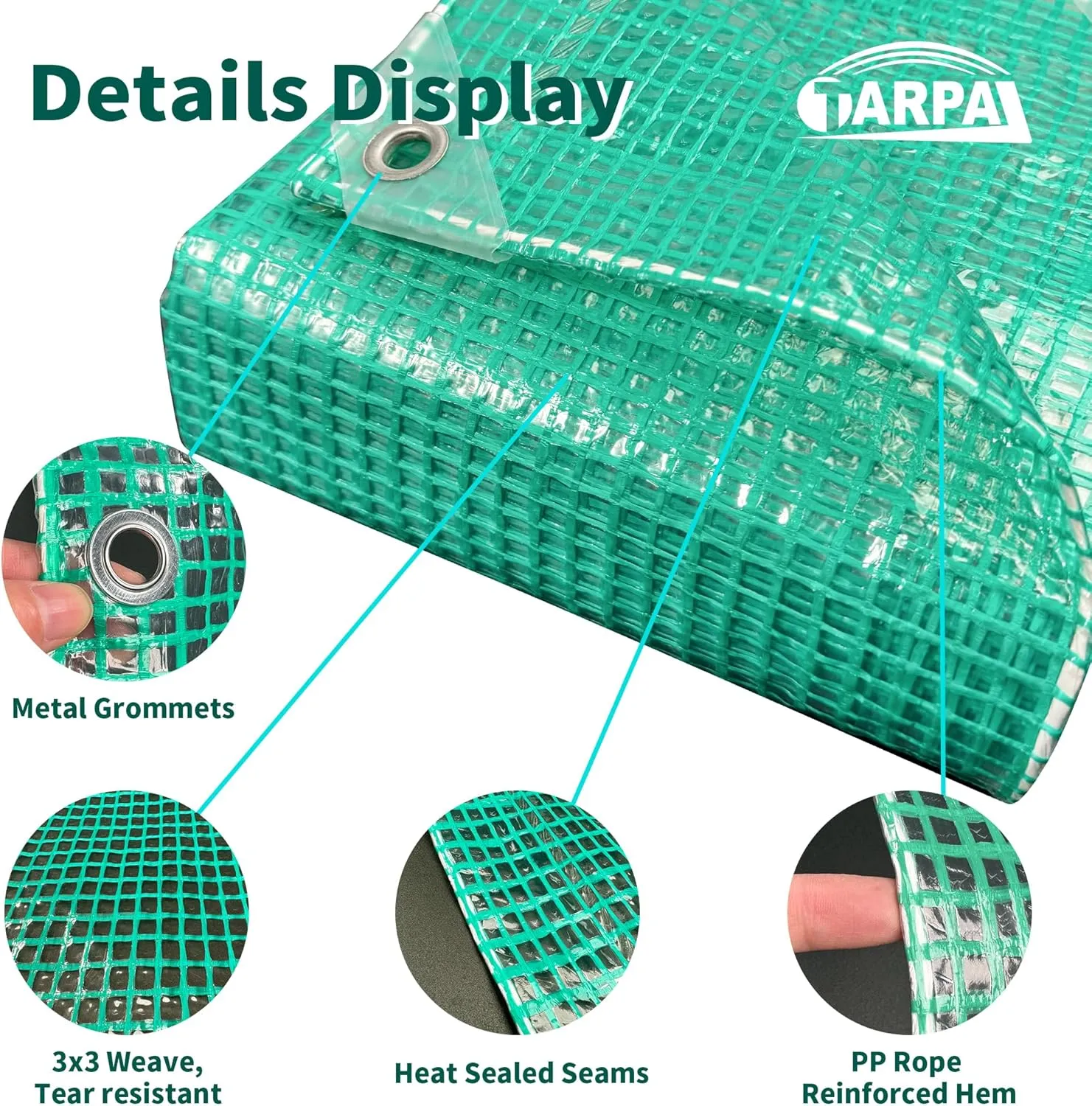TARPAL 10'x20' Clear Green Tarp Heavy Duty Waterproof 12mil with Grommets or Zip Ties for Large Greenhouses for Outdoors Garden,Farm,Chicken Coops