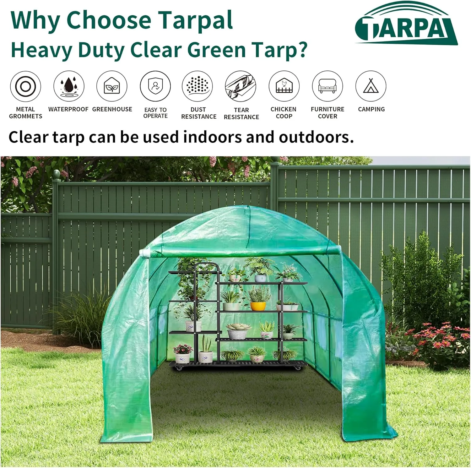 TARPAL 10'x20' Clear Green Tarp Heavy Duty Waterproof 12mil with Grommets or Zip Ties for Large Greenhouses for Outdoors Garden,Farm,Chicken Coops