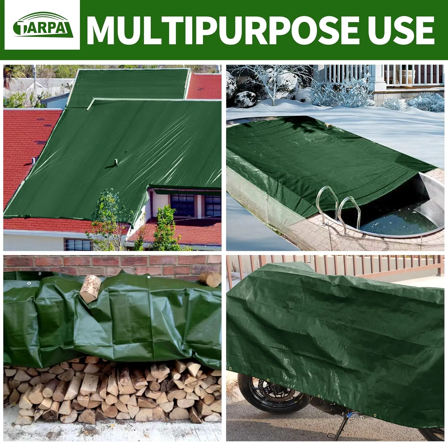 TARPAL Tarps 12x24 Feet Large Tarp 16mil Heavy Duty Tarp with Brass Grommets Every 17.7" Green Tarps UV Protection&Anti-Tear Cover for Firewood,Roof,Pool,Tarpaulin