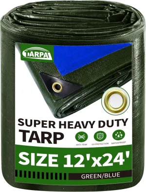 TARPAL Tarps 12x24 Feet Large Tarp 16mil Heavy Duty Tarp with Brass Grommets Every 17.7" Green Tarps UV Protection&Anti-Tear Cover for Firewood,Roof,Pool,Tarpaulin