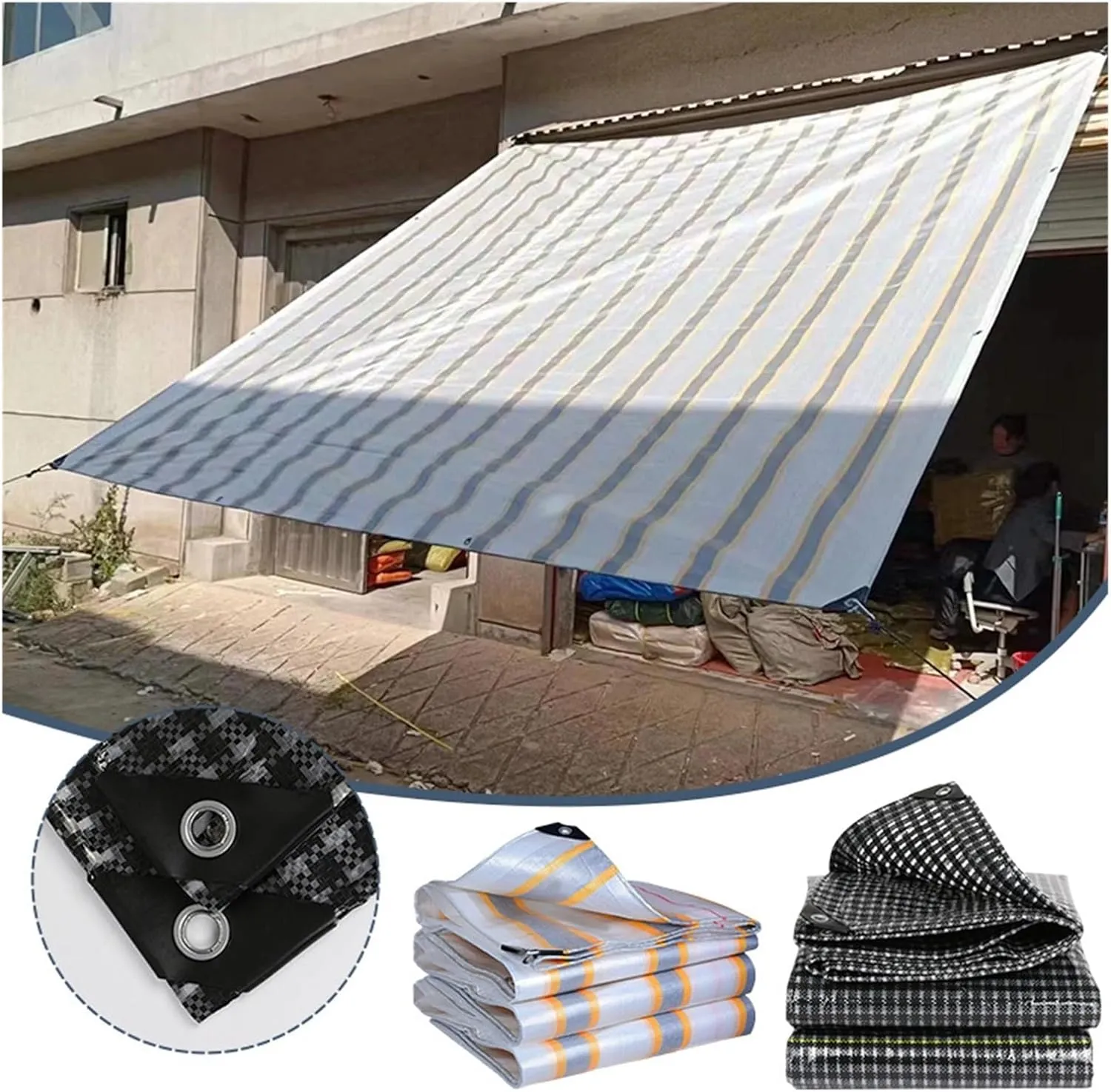 Tarpaulin Waterproof Outdoor Camping Awning Tarp Portable Sun Shelter Cloth Home Garden Backyard Awning Canopy Car Shed Cover(5vdc,2X2M)