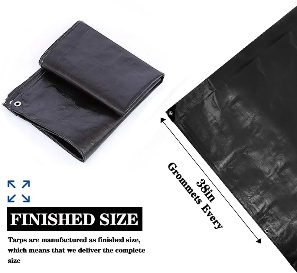 Tarps Heavy Duty Waterproof 8x8ft,TEZONG Black Tarp 12Mil Plastic Tarpaulin Outdoor Tarp Cover for Emergency Rain,Patio Furniture,Wood,Roof,Camping,Car,Pool