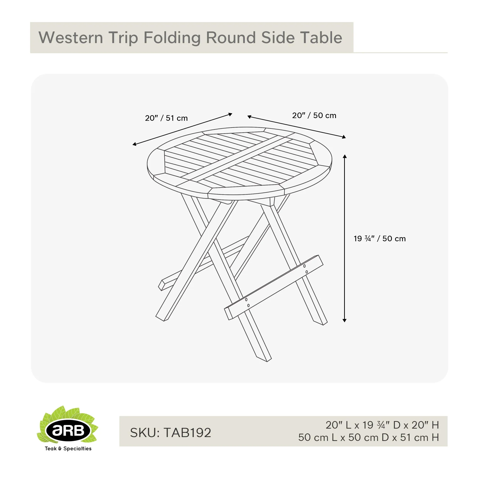 Teak Folding Side Table - Round 20" (50 cm)