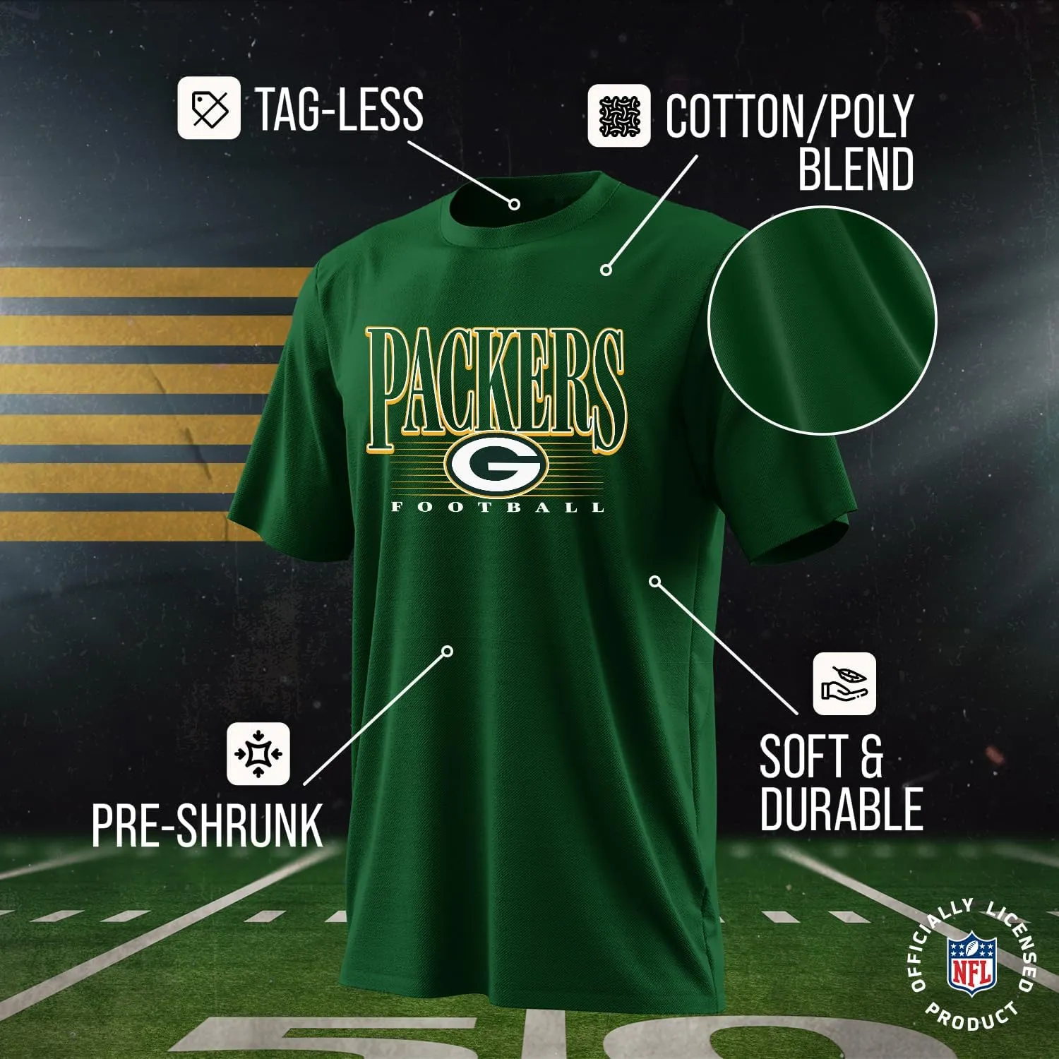 Team Fan Apparel NFL Youth Overtime Blueprint Football T-Shirt Unisex Tag Free Comfortable, Boys & Girls, Lightweight Soft
