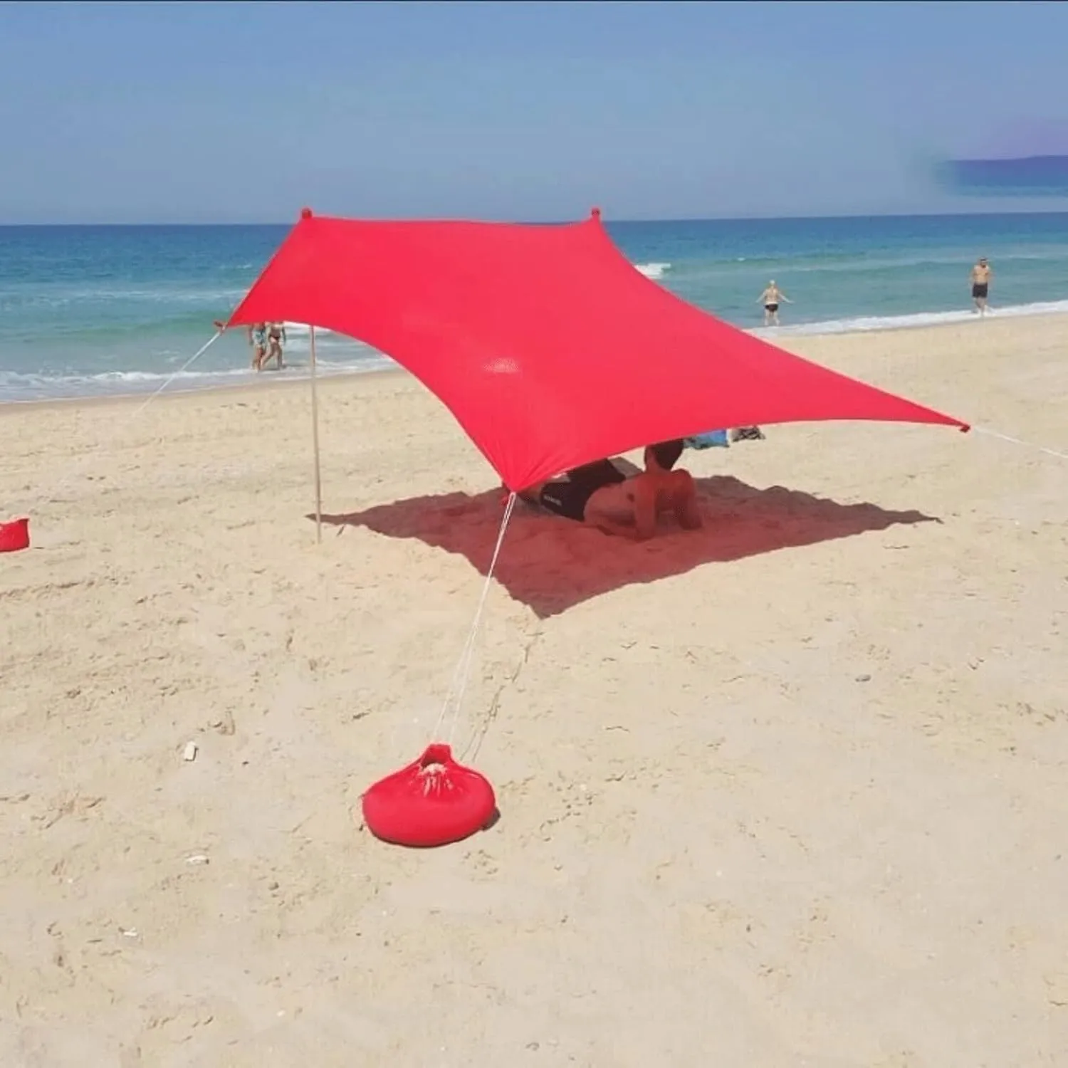 Tents for Camping HOT Sea Beach CampingTent Tarp Sunshade Inflatable Shelter Canopy Sand Anchor Carry Bag Canopy Rain Protect Portable 2 Pole (Red One Size)