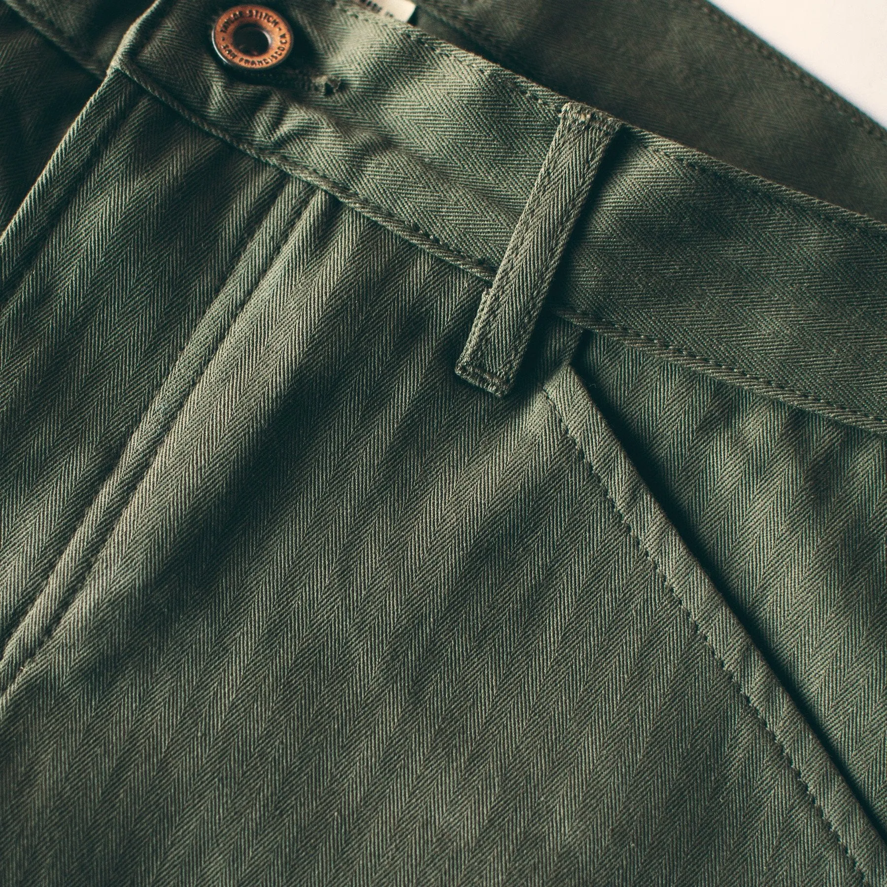 The Camp Pant in Olive Drab Herringbone