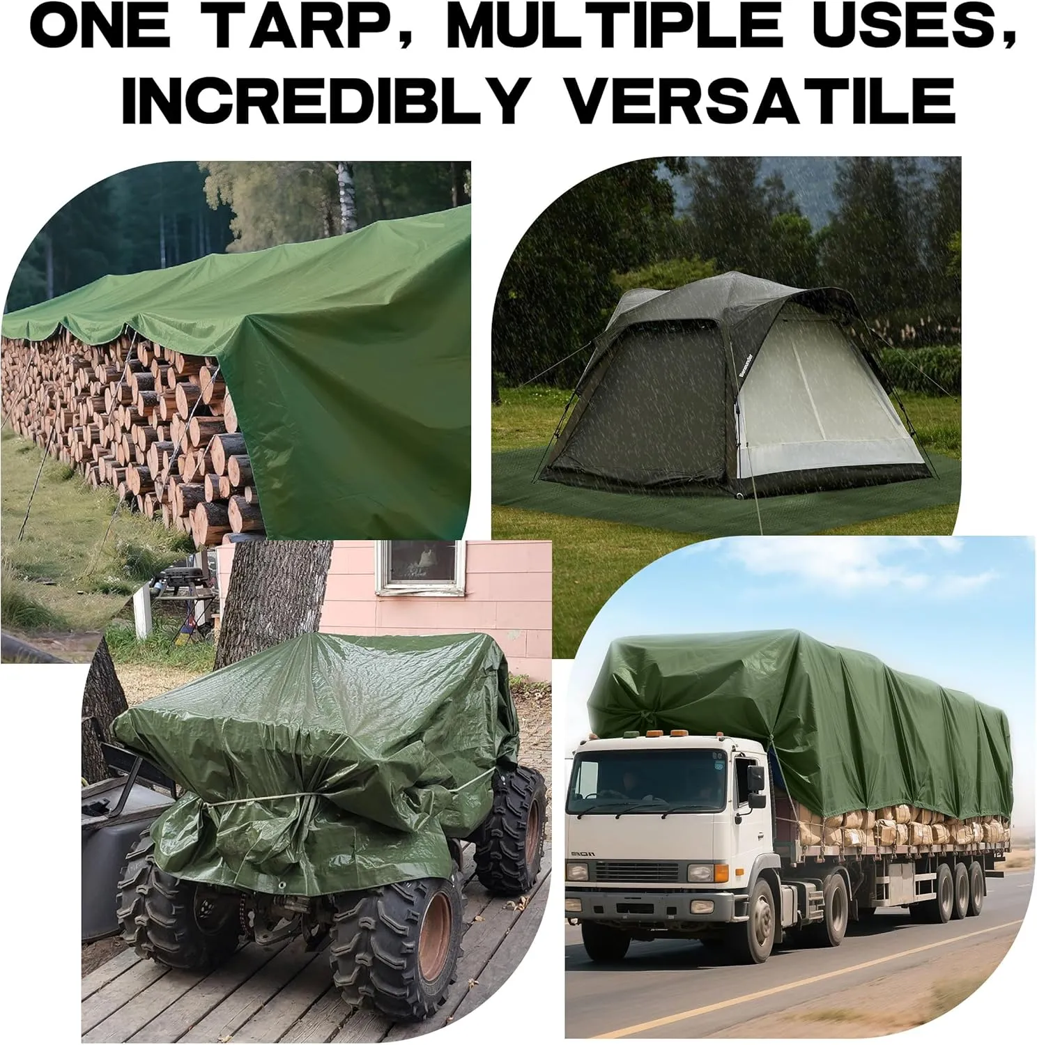 Thick Camping Tarp 12' x 20' 9-mil Shelter Waterproof Tarps for Boat Pool Green