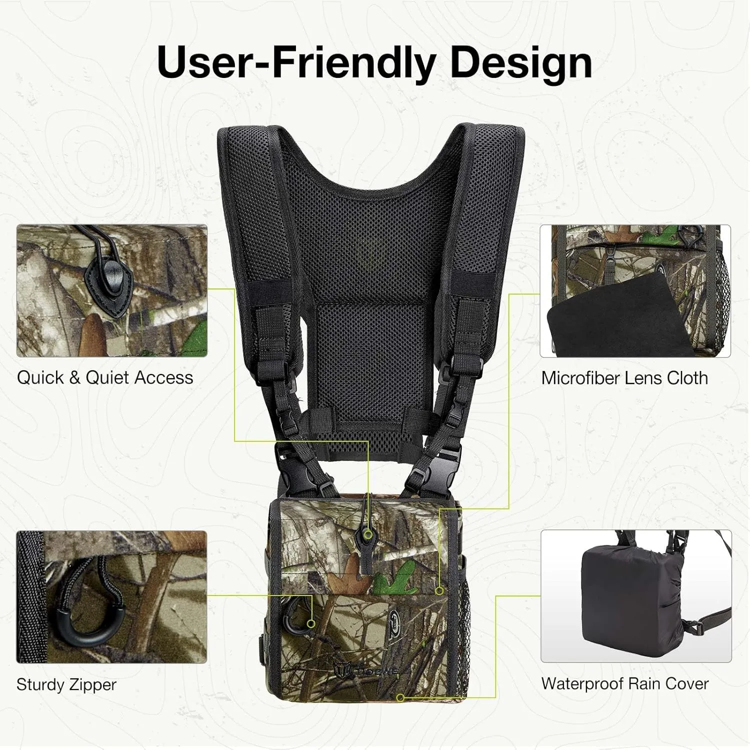 TIDEWE Bino Harness with Rangefinder Pouch & Rain Cover, Long-lasting Lightweight Portable Binocular Pack for Hunting, Hiking