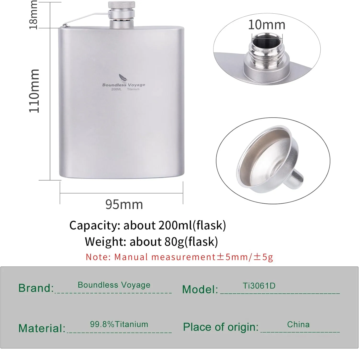 Titanium Ultralight Hip Flask Portable Wine Bottle with Funnel Camping Picnic Pocket Whiskey Alcohol Drinkware Accessories