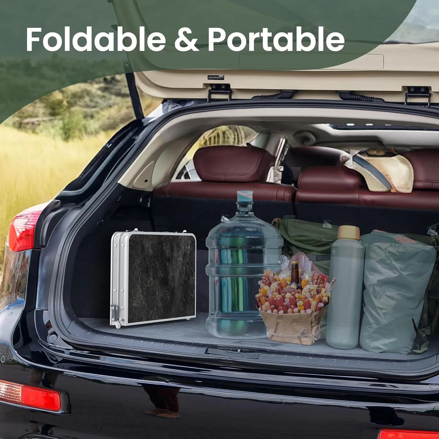 Titanker Folding Camping Table Small 2ft, Small Camp Table Portable with 50% Extra Space, Folding Picnic Beach Table Portable, Car Camping Essentials, Aluminum Light & Solid, Silver