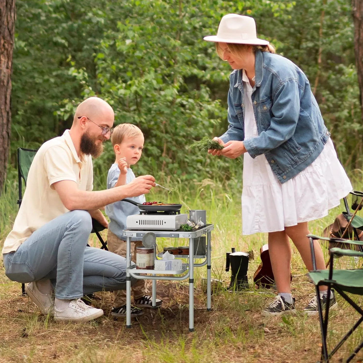 Titanker Folding Camping Table Small 2ft, Small Camp Table Portable with 50% Extra Space, Folding Picnic Beach Table Portable, Car Camping Essentials, Aluminum Light & Solid, Silver