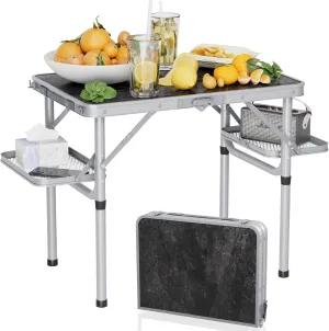 Titanker Folding Camping Table Small 2ft, Small Camp Table Portable with 50% Extra Space, Folding Picnic Beach Table Portable, Car Camping Essentials, Aluminum Light & Solid, Silver