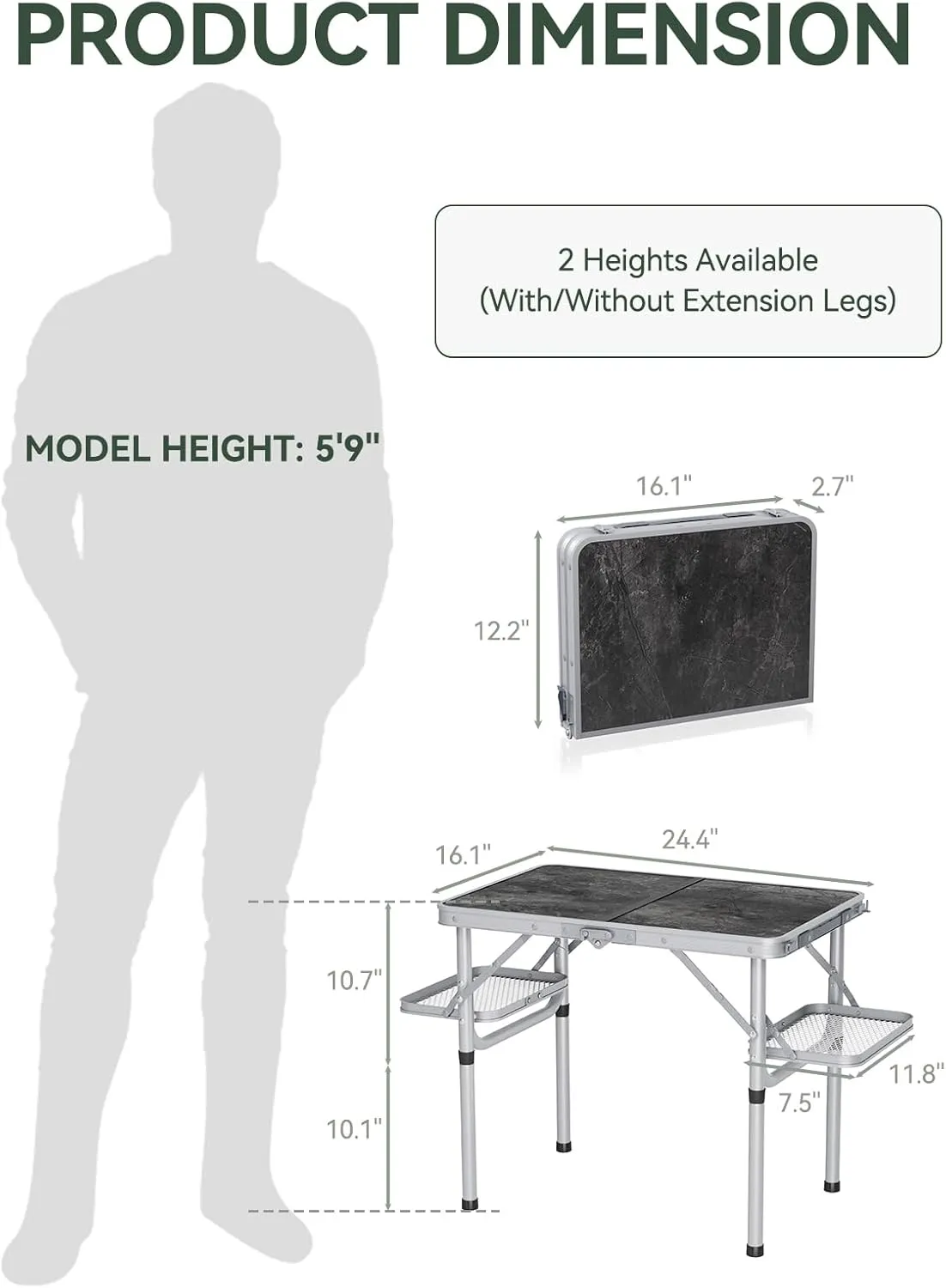 Titanker Folding Camping Table Small 2ft, Small Camp Table Portable with 50% Extra Space, Folding Picnic Beach Table Portable, Car Camping Essentials, Aluminum Light & Solid, Silver
