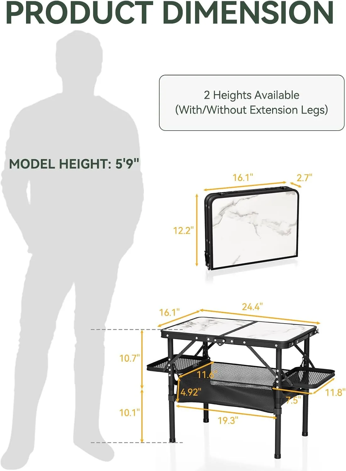 Titanker Small Folding Camping Table with Storage Bag & Side Racks, Portable Picnic & Beach Table, Car Camping Essentials, Aluminum