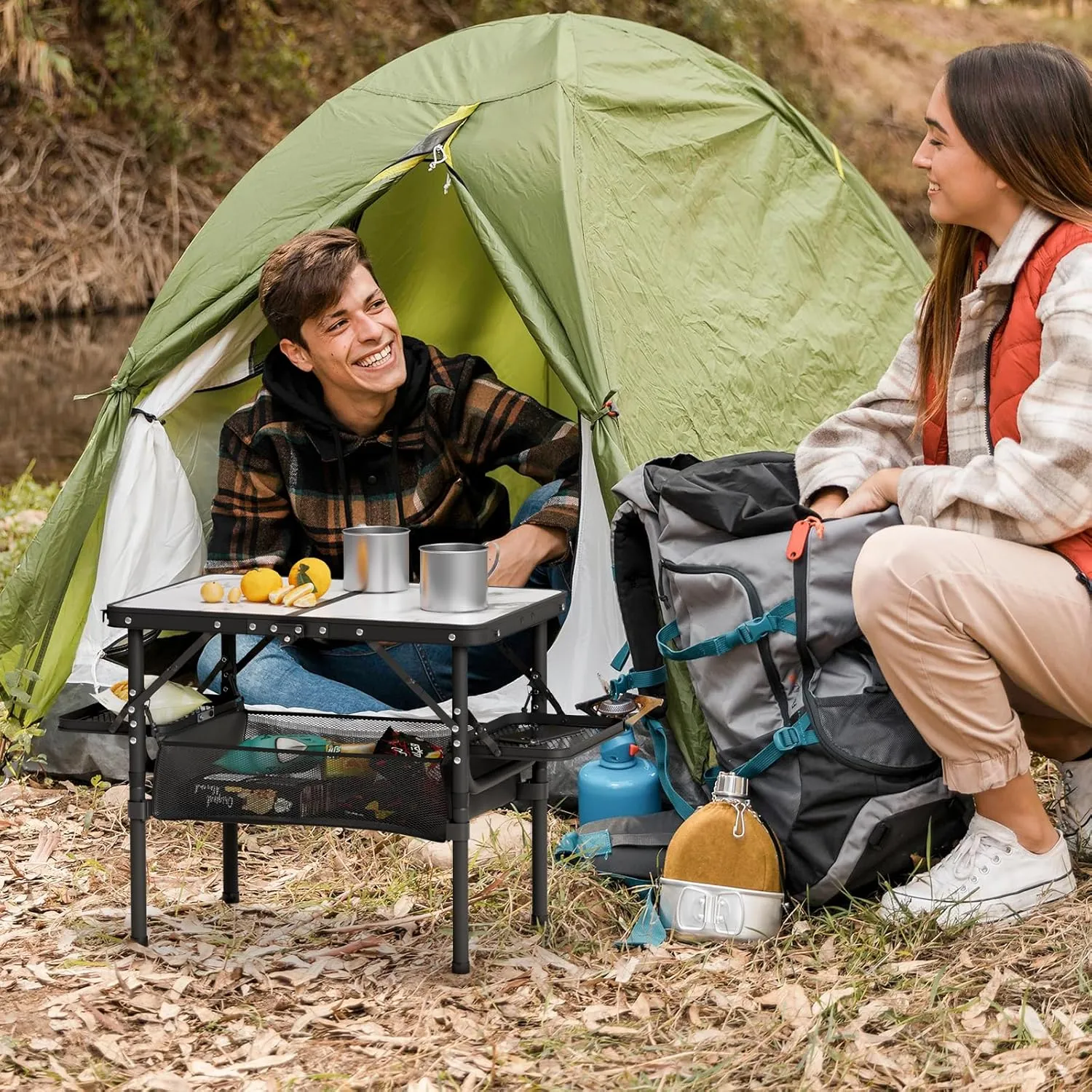 Titanker Small Folding Camping Table with Storage Bag & Side Racks, Portable Picnic & Beach Table, Car Camping Essentials, Aluminum