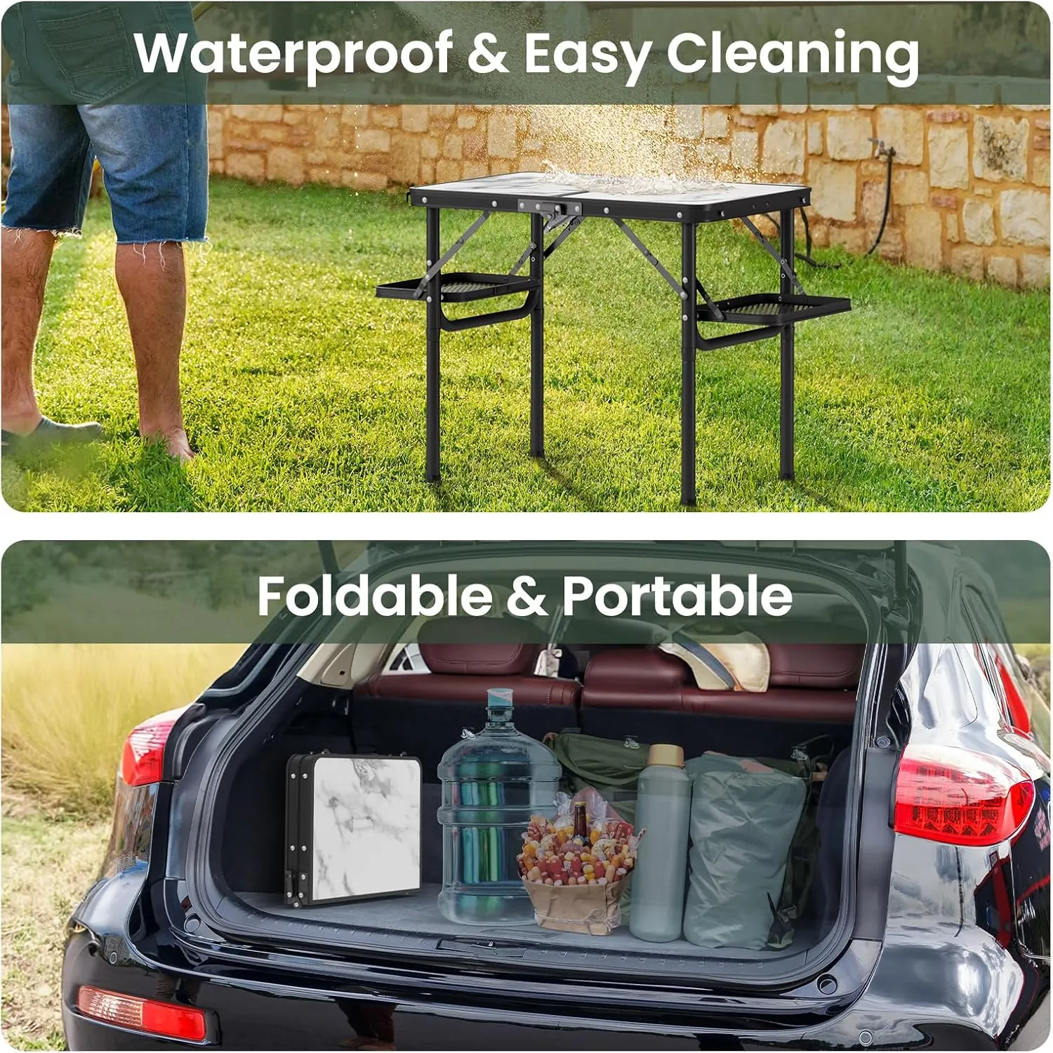 Titanker Small Folding Camping Table with Storage Bag & Side Racks, Portable Picnic & Beach Table, Car Camping Essentials, Aluminum