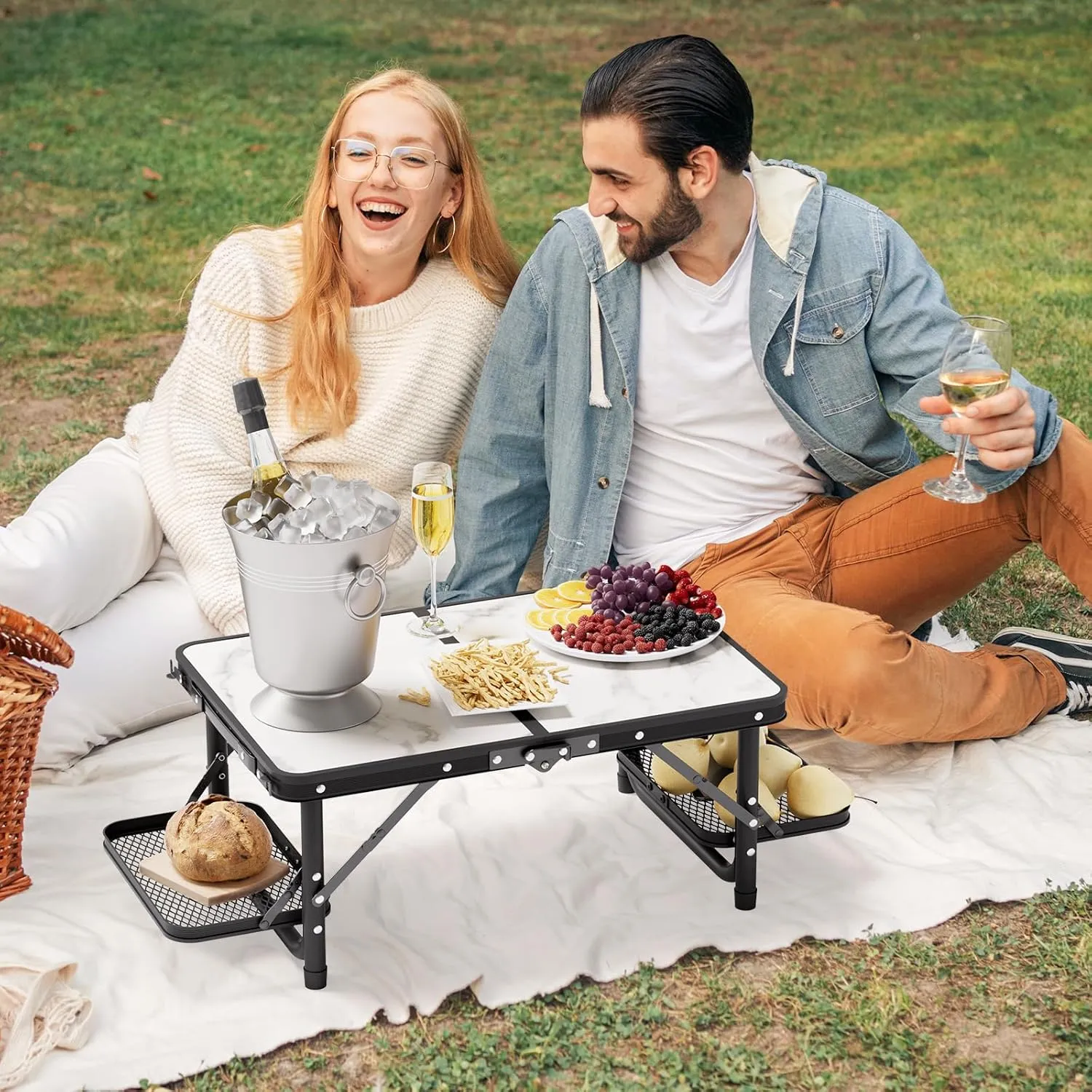 Titanker Small Folding Camping Table with Storage Bag & Side Racks, Portable Picnic & Beach Table, Car Camping Essentials, Aluminum