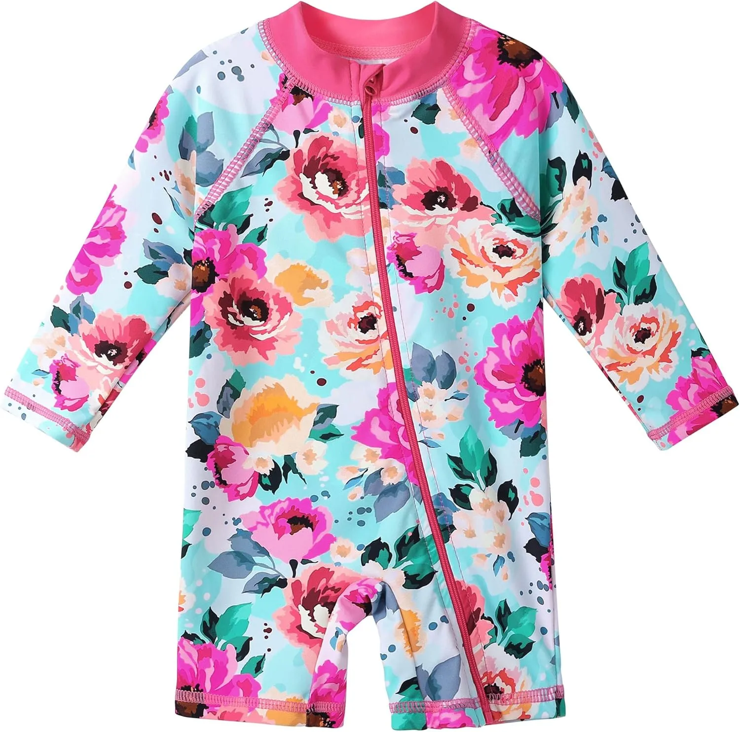 Toddler Girls One Piece Rash Guard Swimsuit Kid Swimwear Sun Suit Short UPF 50  Sun Protection with Sun Hat