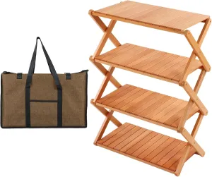 Topyond Camping Grill, Korean BBQ Grill,Outdoor Camping Solid Wood Folding Shelf, Camping Storage Rack, Multi-Layer Portable Storage Wooden Table, Camping Barbecue Grill