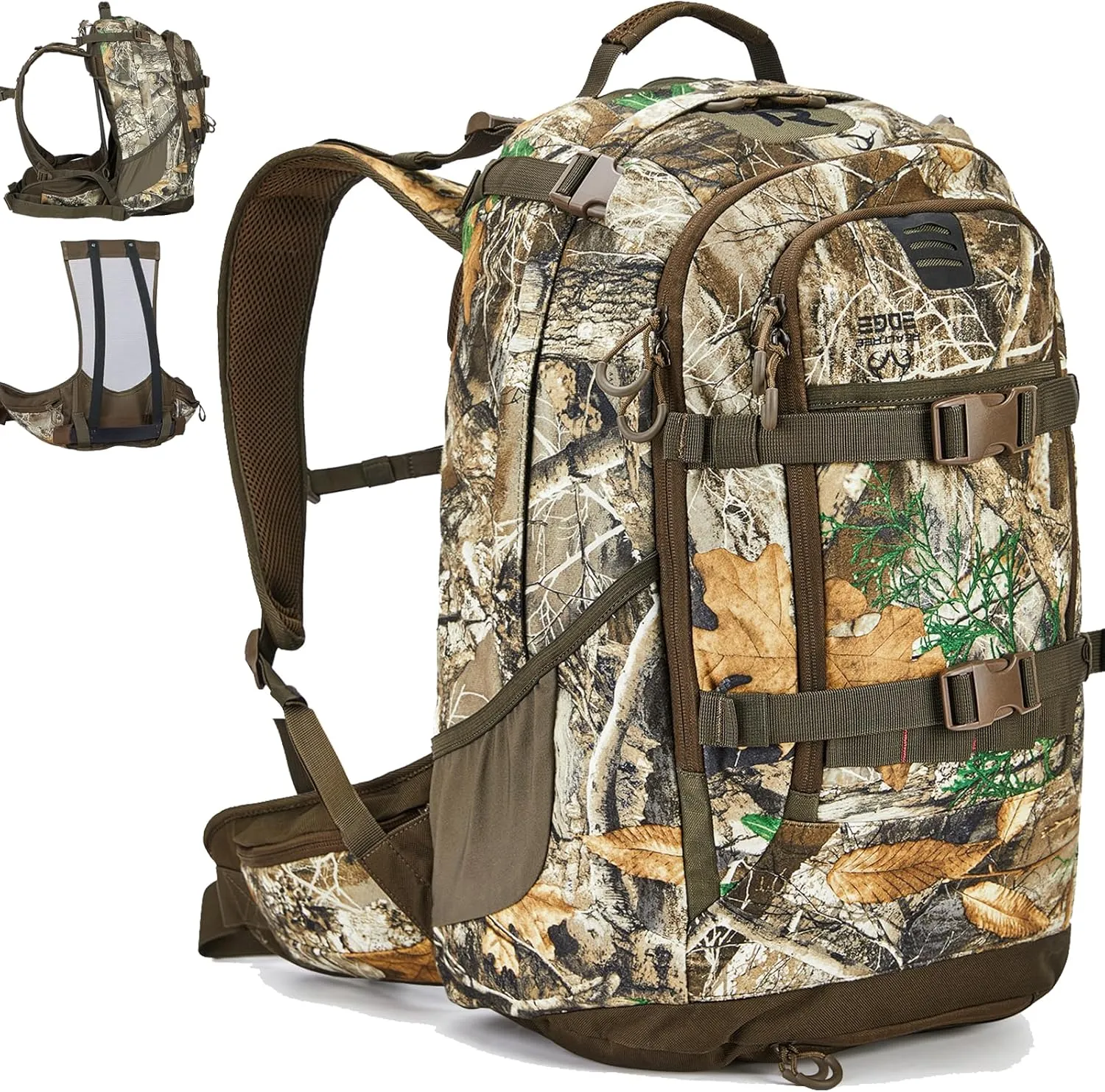 TR Hunting Backpack Internal Frame, Waterproof Hunting Pack with Rain Cover, 2200cu Mossyoak-Breakup-Country Camo Hunting Daypack for Rifle Bow Gun