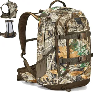 TR Hunting Backpack Internal Frame, Waterproof Hunting Pack with Rain Cover, 2200cu Mossyoak-Breakup-Country Camo Hunting Daypack for Rifle Bow Gun