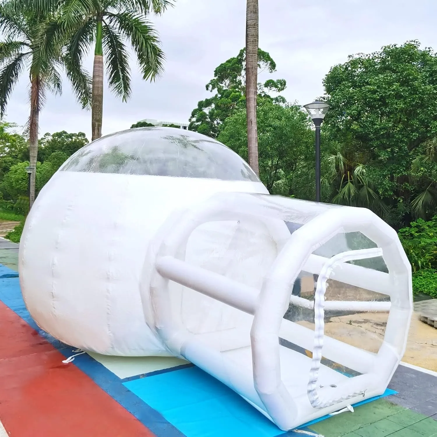 Transparent Inflatable Bubble Tent Luxury Single Tunnel Bubble House Dome Greenhouse Tent with Blower 110V 350W for Outdoor Family Camping Backyard Party Festivals Stargazing